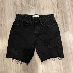 Topman rip slim denim shorts in black 30